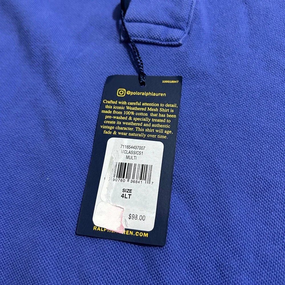 Polo Ralph Lauren Polo Shirt 4XLT Tall Blue Mesh Short Sleeve Pony Logo New NWT